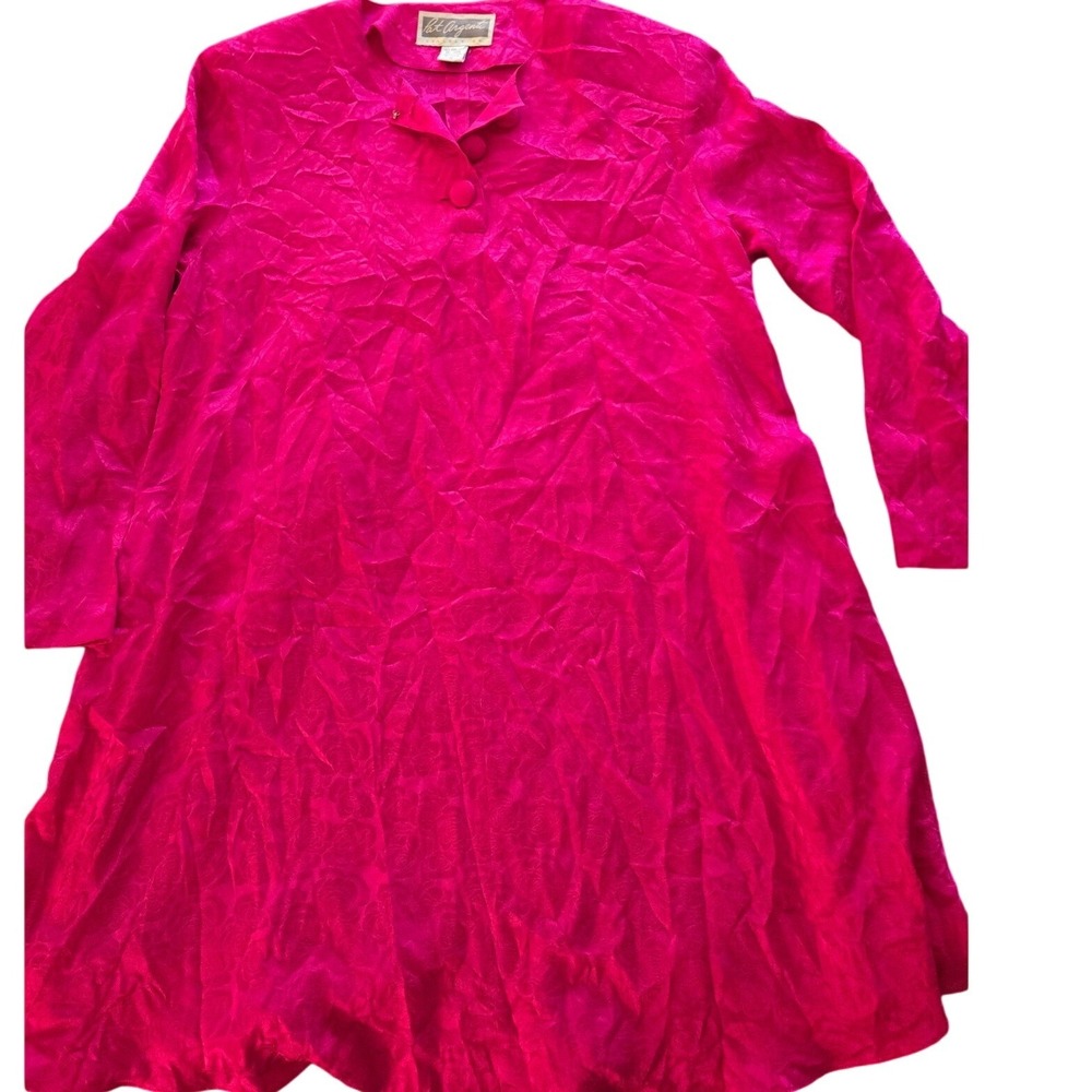 Pat Argente Hot Pink Pure Silk Floral Damask Tunic Dress Womens 12 Jacquard Rose